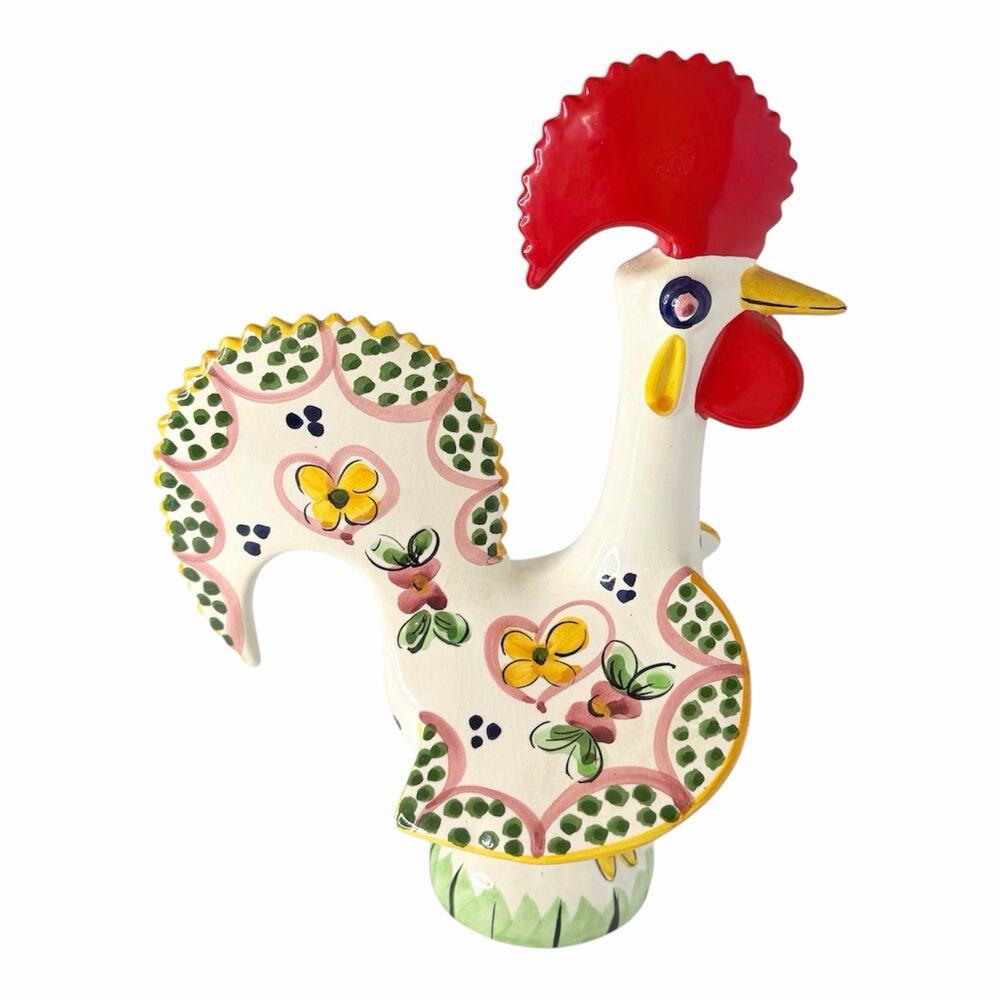Rooster of Luck & Happiness Handmade In Portugal Ceramic Chicken Figure 11"